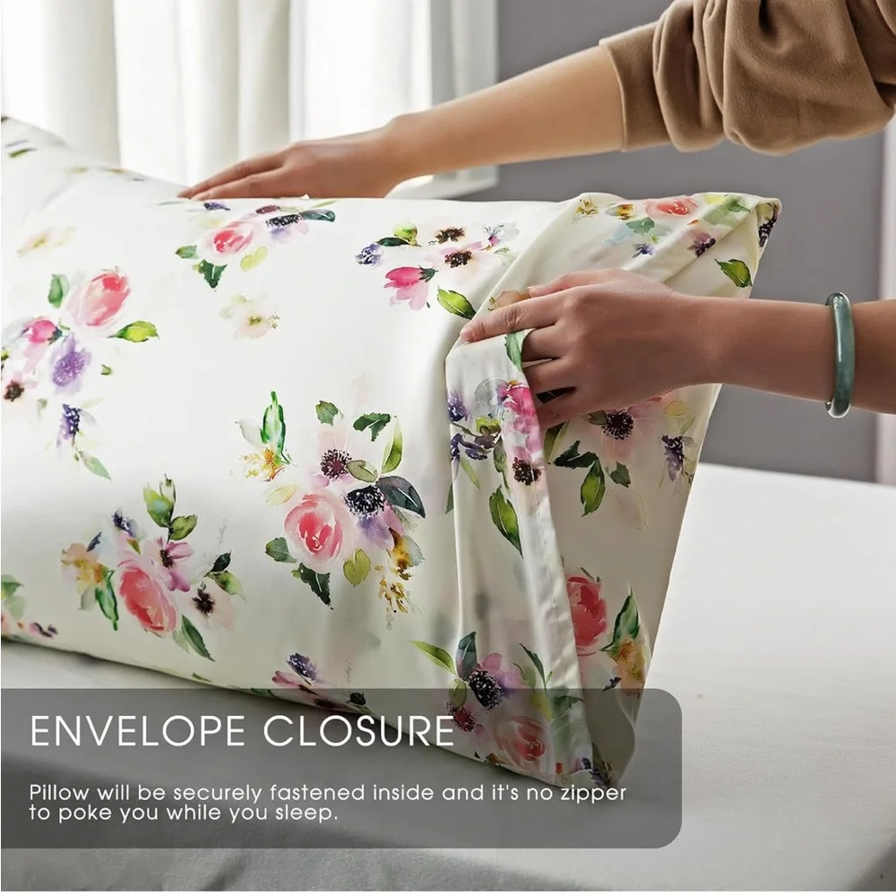 TWO 100% Lyocell NEW 'TELUS' Pillowcases Beige Floral Standard Size Covers